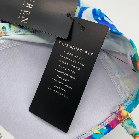 Lauren Ralph Lauren Multicolor Slimming Fit Shirred Tankini Top Blue Size 4 - Picture 6 of 7